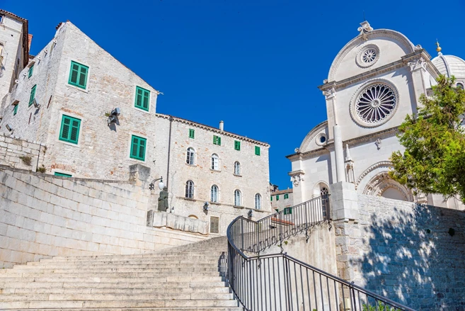 Staircase leading to the Saint James cathedral in Sibenik, Croatia