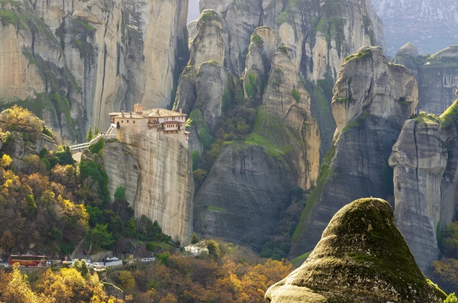 Isolated orthodox monastery against the stunning backdrop