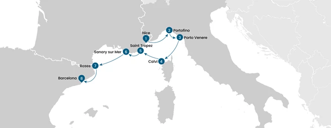 French & Italian Riviera Yacht Cruise from Nice to Barcelona