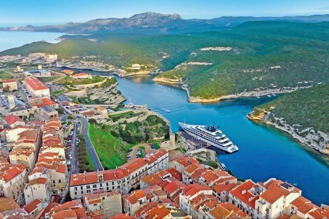 Emerald Azzura docked in the port of Bonifacio