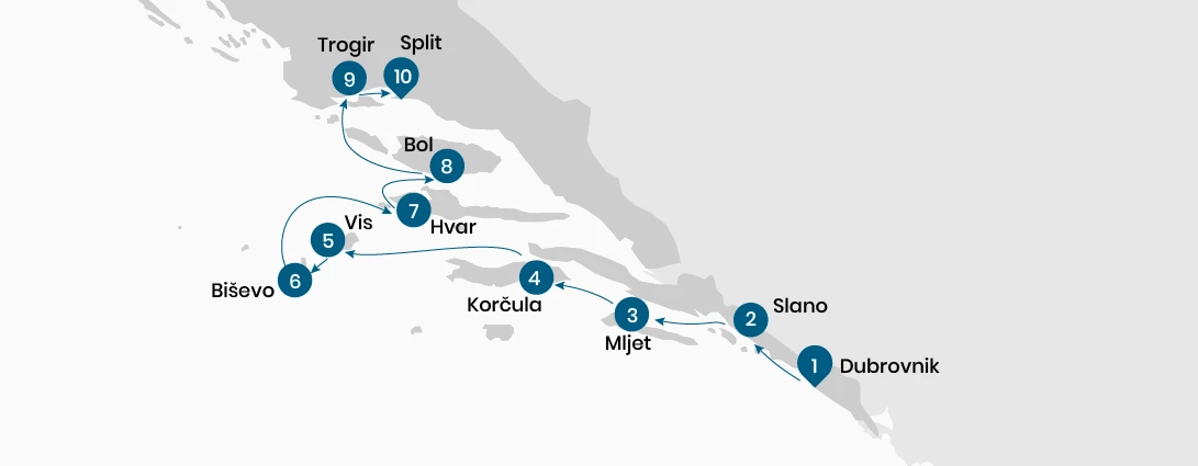 Mapa Crucero Joyas de Dalmacia desde Dubrovnik